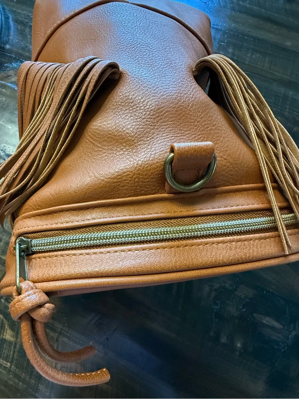 Fringe Convertible Women’s Backpack - Tan Pleather
